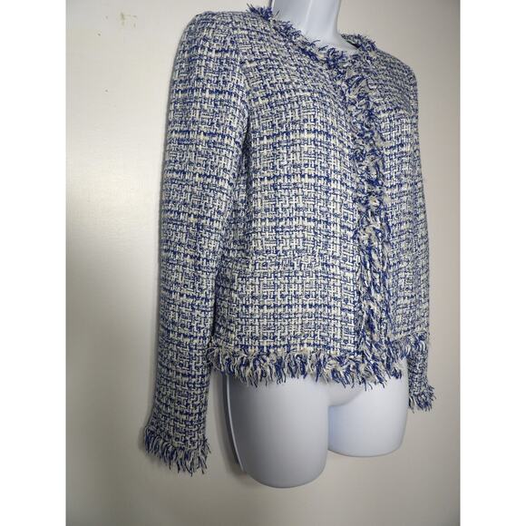 Carolina Belle Montreal Blazer Cardigan Small Tweed Blue Silver Woven Artsy - Picture 11 of 14